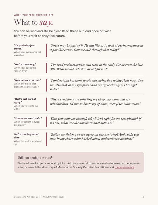 Guide page with scripts for when you feel brushed off